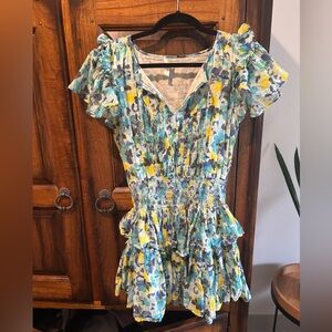 LoveShackFancy Blue Floral Mini Dress